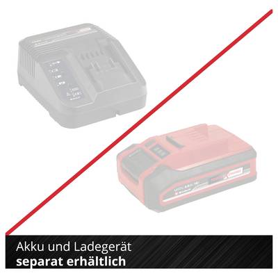 Akku und Ladegerät separat erhältlich; abgebildetes Gerät ohne Akku und Ladegerät, durch roten Diagonalstrich markiert.<br>
