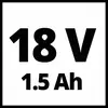 '18 V 1.5 Ah' in schwarzer Schrift auf weißem Hintergrund.
