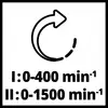 'Drehzahlbereich: Stufe I: 0-400 U/min, Stufe II: 0-1500 U/min.'