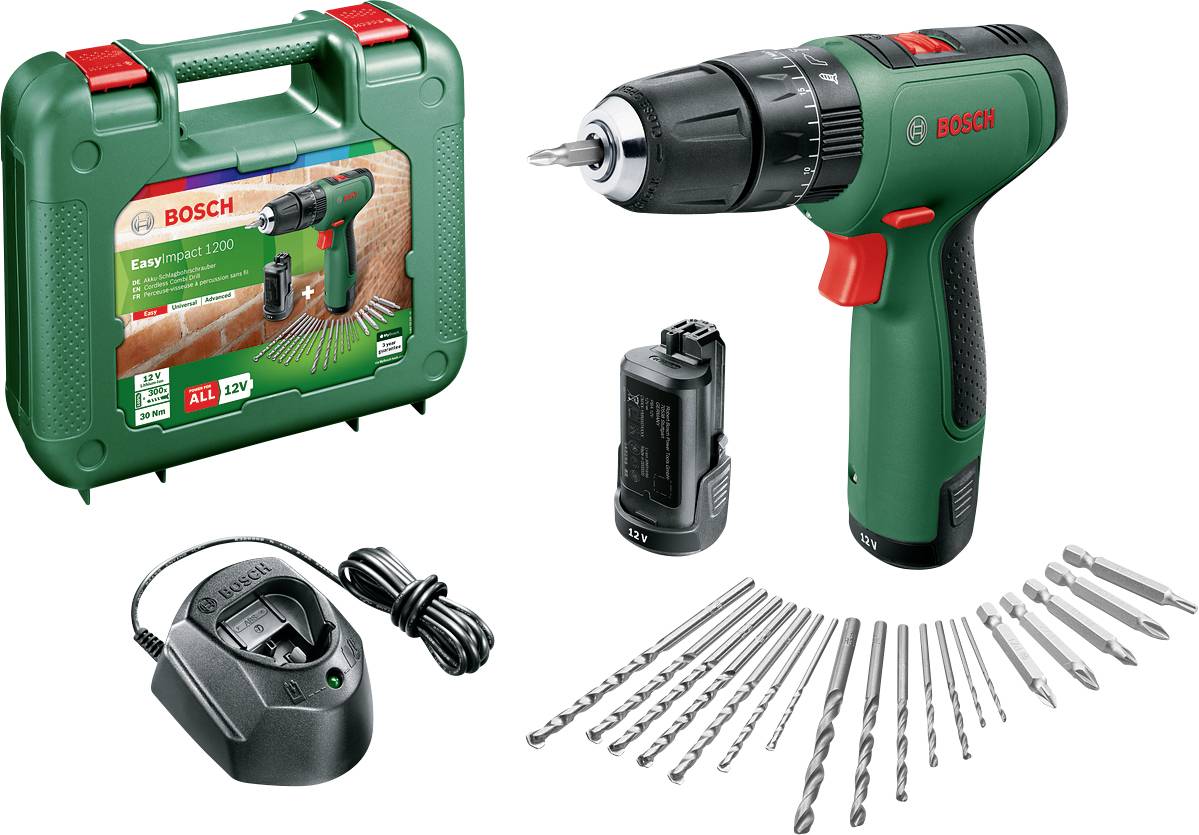 Bosch Home and Garden EasyImpact 1200 2-växel-Slagborrmaskin batteri inkl. 2x batterier, inkl. Tillbehör, inkl. väska