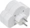 Ein weißer Steckdosenadapter mit zwei Metallstiften zum Einstecken in eine Steckdose, geeignet zum Erweitern eines Stromanschlusses.