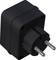 Schwarzer Eurostecker-Adapter mit zwei Metallstiften, zur Verbindung europäischer Elektrogeräte mit Steckdosen.