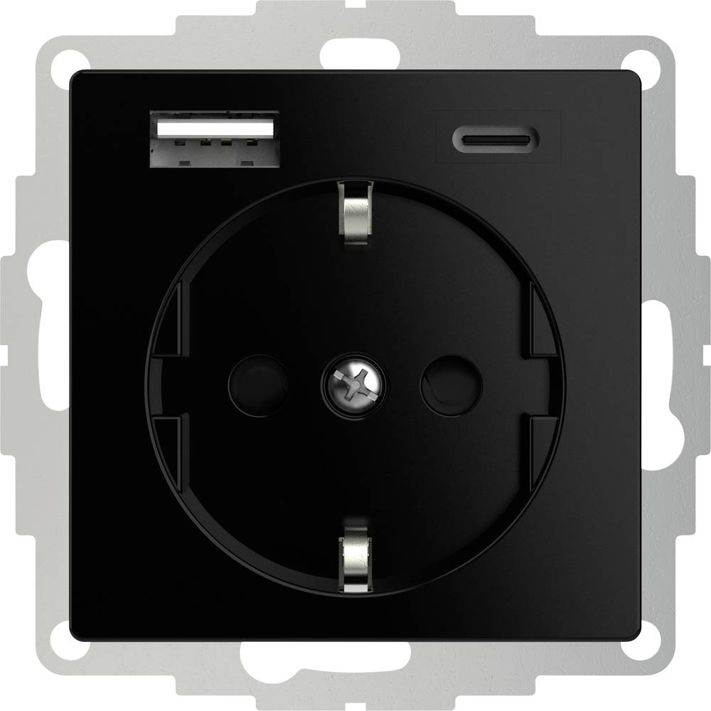2USB 2U-449559 Geaard stopcontact Met USB-laaduitgang, Kinderbeveiliging, VDE IP20 Zwart