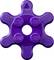 Lila LEGO-Teil in Form eines Zahnrads mit sechs abgerundeten Armen und einem Loch in der Mitte.