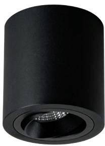 Eine schwarze zylindrische Deckenleuchte mit einer integrierten LED-Lampe, geeignet für moderne Innenräume.