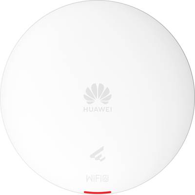 Rundes, weißes Huawei-Gerät mit WiFi-6-Logo, zeigt drahtlose Netzwerkfunktionalität an.