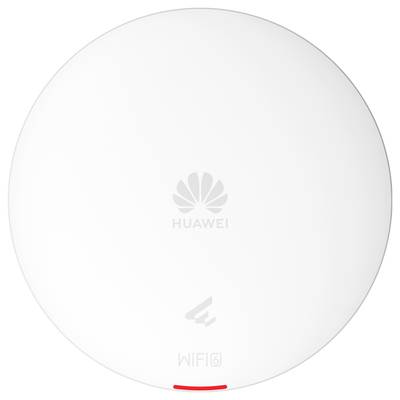 Runder, weißer Huawei-WLAN-Router mit 'WiFi 6'-Kennzeichnung in der Mitte und einem roten Lämpchen am unteren Rand.