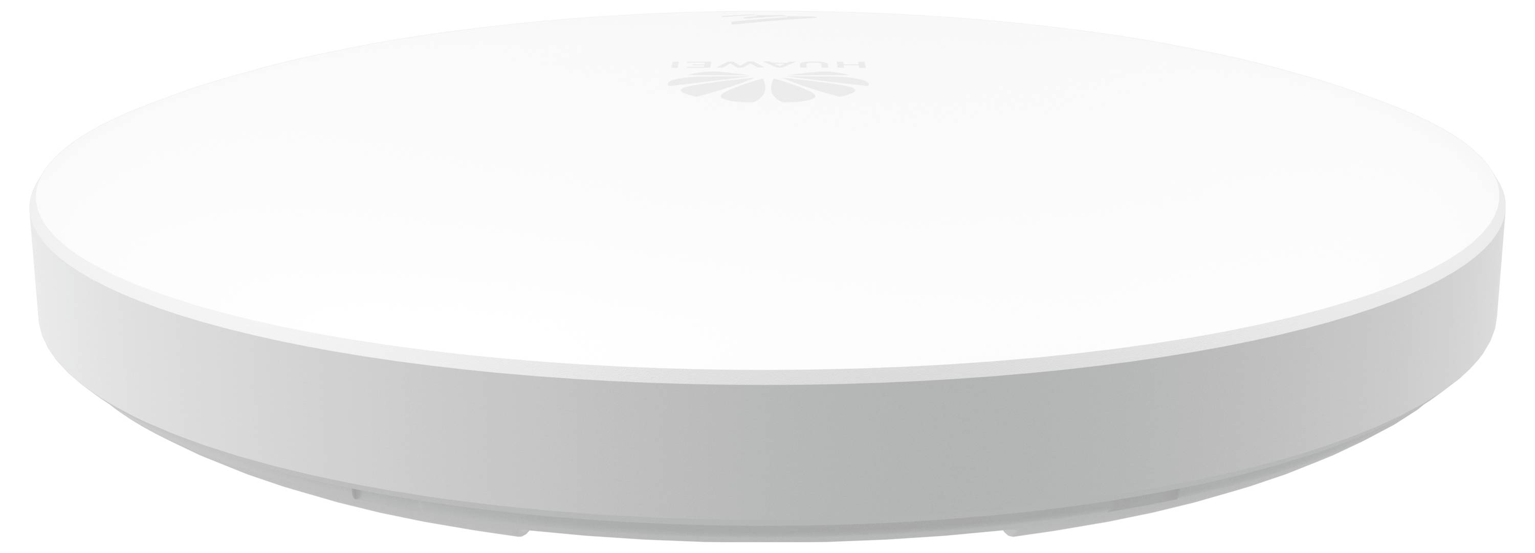 Weißer, runder WLAN-Router, flach mit glatter Oberfläche. Geeignet für modernes Heiminternet.