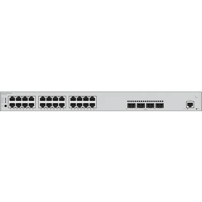 Ein Netzwerk-Switch mit mehreren Ports zur Verbindung von Geräten in einem lokalen Netzwerk. Zeigt Frontansicht und Anschlüsse.