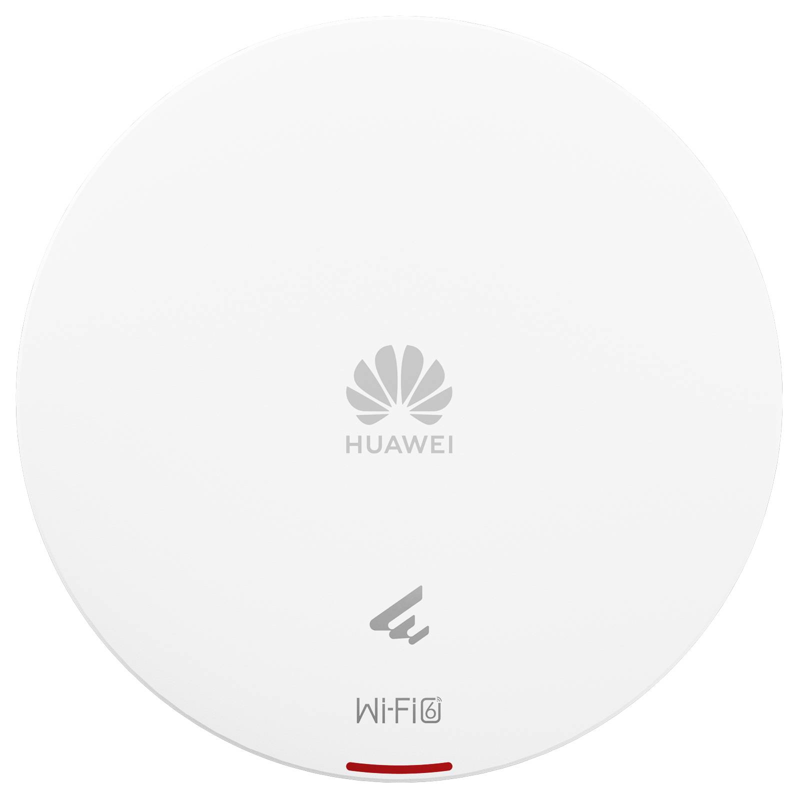 Ein weißer Huawei Wi-Fi 6 Router mit rundem Design und kleinem roten Licht darunter.
