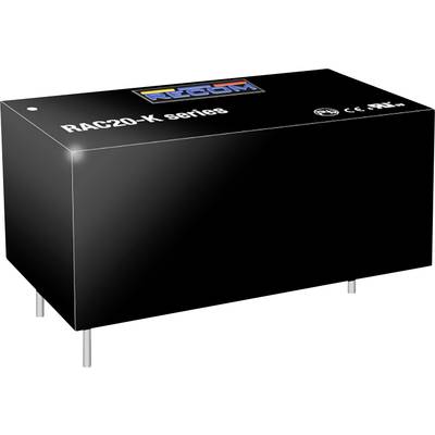 'Recom RAC20-K Series' Netzteil-Modul, rechteckig, schwarz, mit Logos und Zertifizierungszeichen auf der Oberseite.