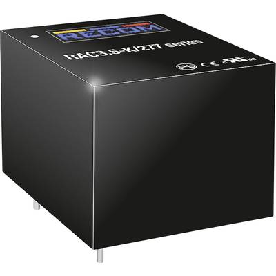 'RAC3.5-K/277 series' Netzteilmodul von Recom, schwarz, kubische Form, mit CE- und anderen Zertifizierungslogos.
