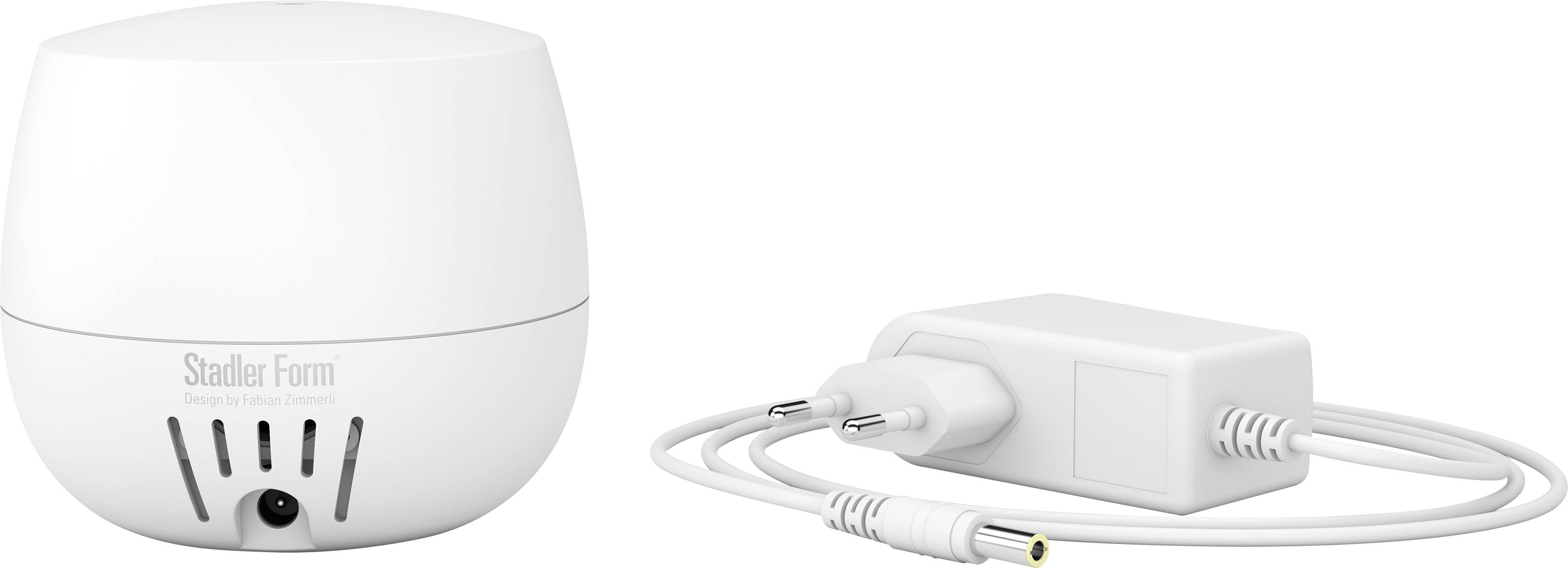 Luftbefeuchter in Weiß mit Netzkabel und Netzteil auf weißem Hintergrund.