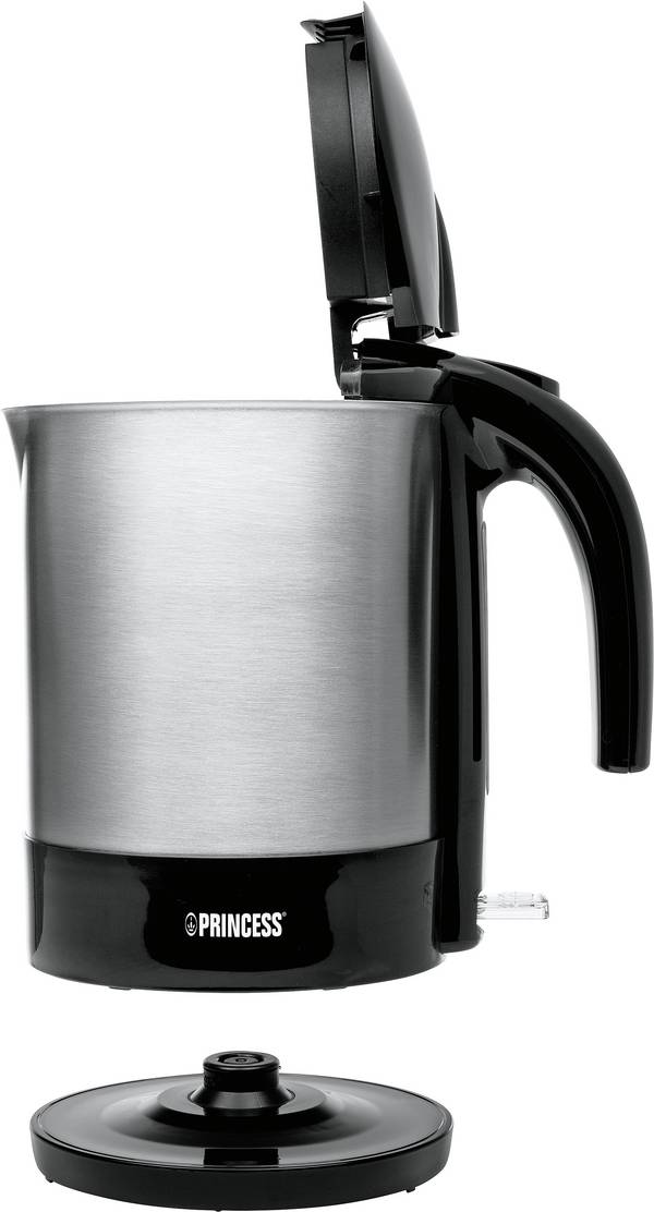 Princess Edelstahl Wasserkocher 236039 mit Kontrollleuchte, verdecktes Heizelement, für Links-