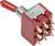 Ein roter Kippschalter mit neun Metallpins, oben mit 'ON' und 'NO' beschriftet. Geeignet für elektrische Steuerungen.