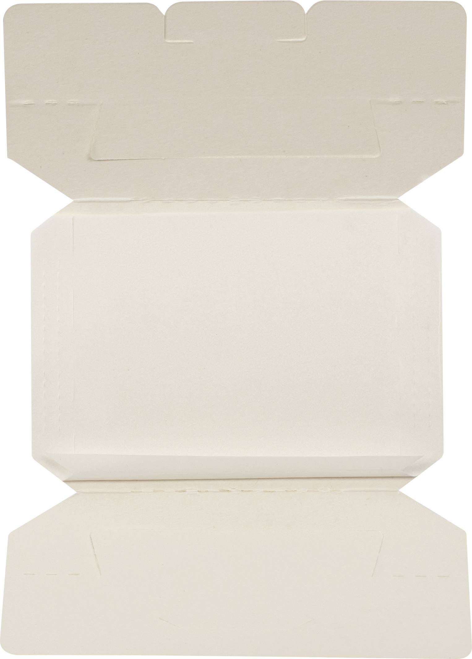 Offener, flacher, ungefalteter Karton mit Klappen an den Seiten, bereit zur Montage und Befüllung.