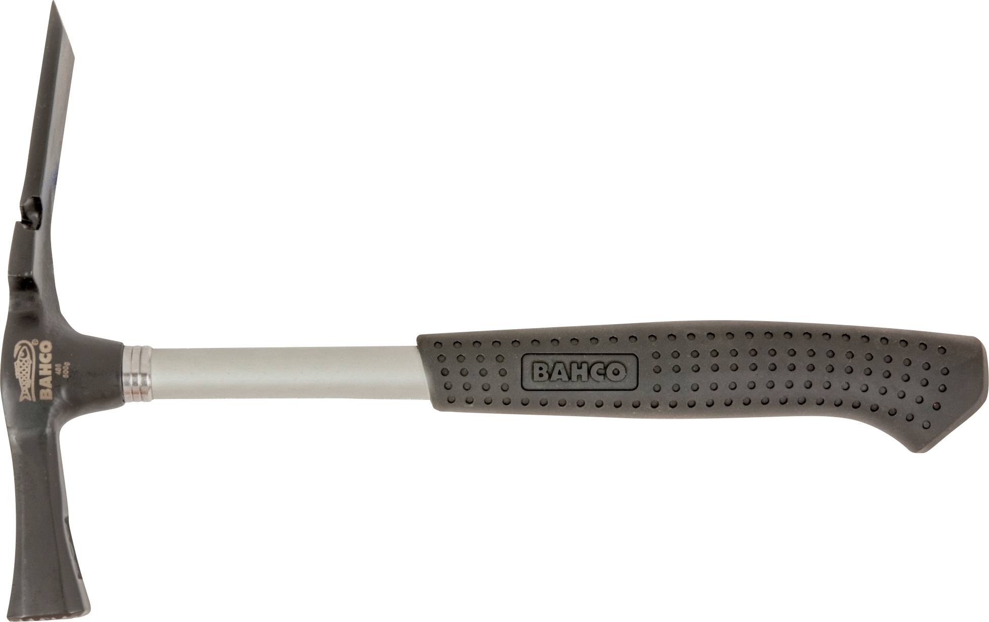 Ein Hammer mit einem grauen Griff und Metallkopf, geeignet für Handwerksarbeiten. Markierung 'BAHCO' auf dem Griff.