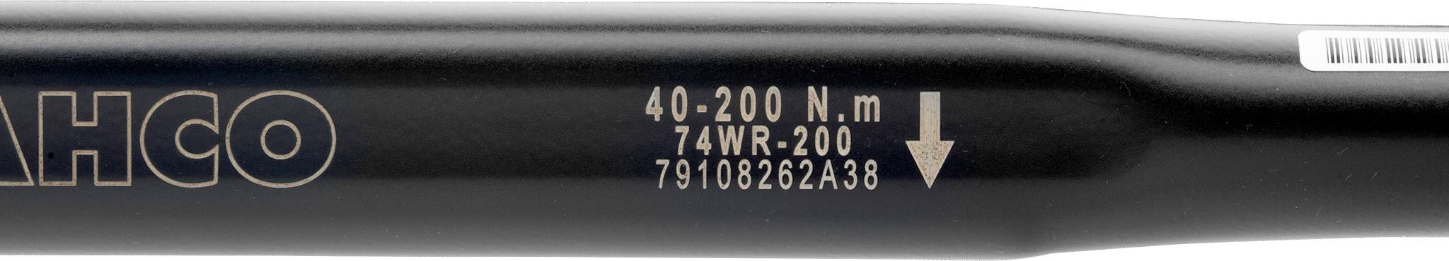 Schwarzer Drehmomentschlüssel mit Aufschrift '40-200 N.m, 74WR-200, 7910622A38' und Pfeil nach unten.