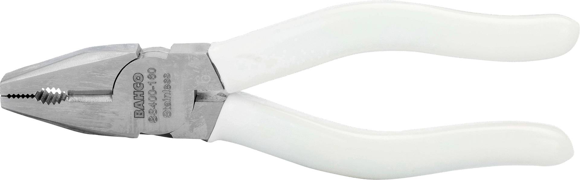 Eine weiße Zange mit ergonomischem Griff und gezahnter Backe, geeignet zum Greifen und Halten von Objekten.