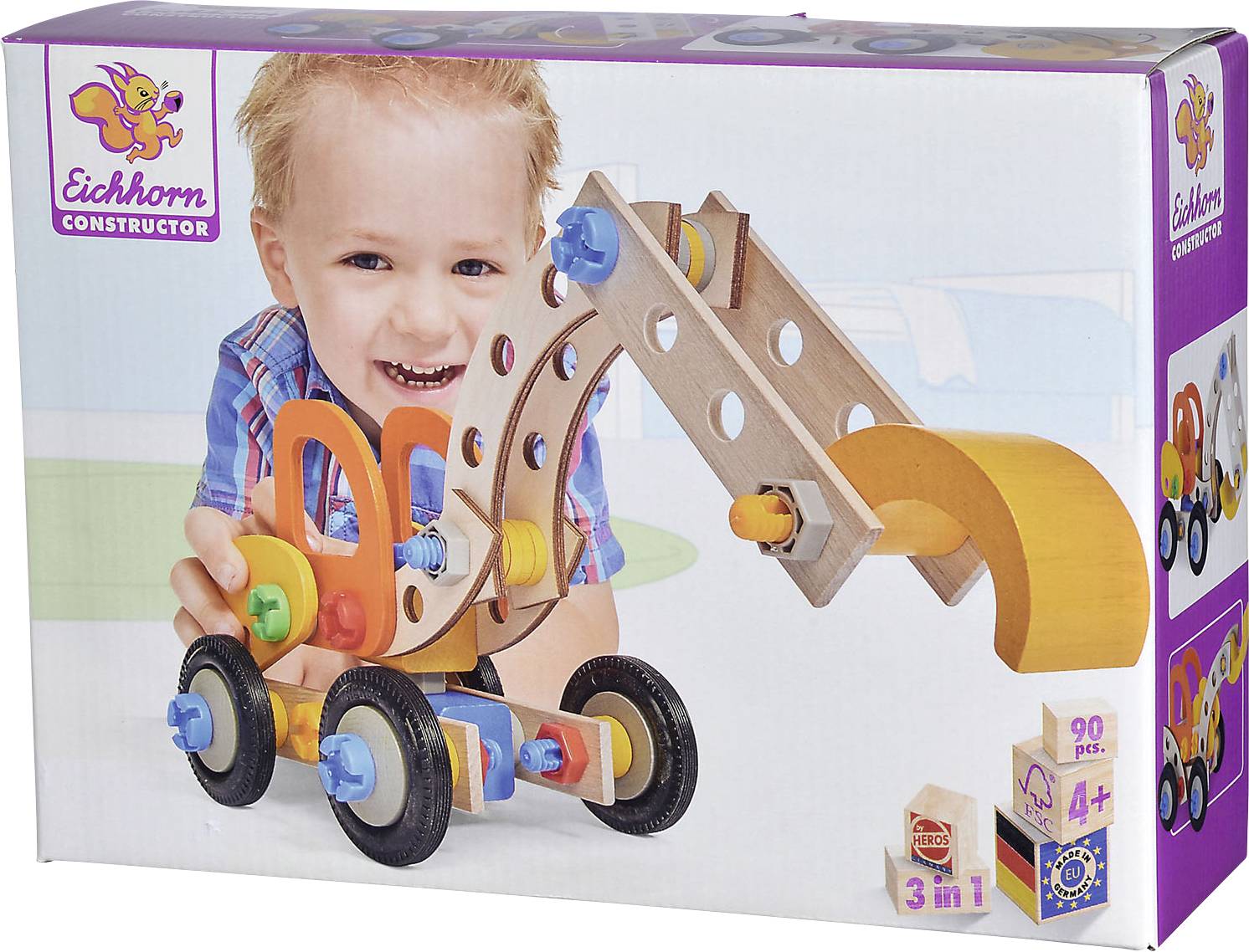 Dřevěná stavebnice Eichhorn Constructor počet dílů: 90 počet modelů: 3 Věkové kategorie: od 4 let