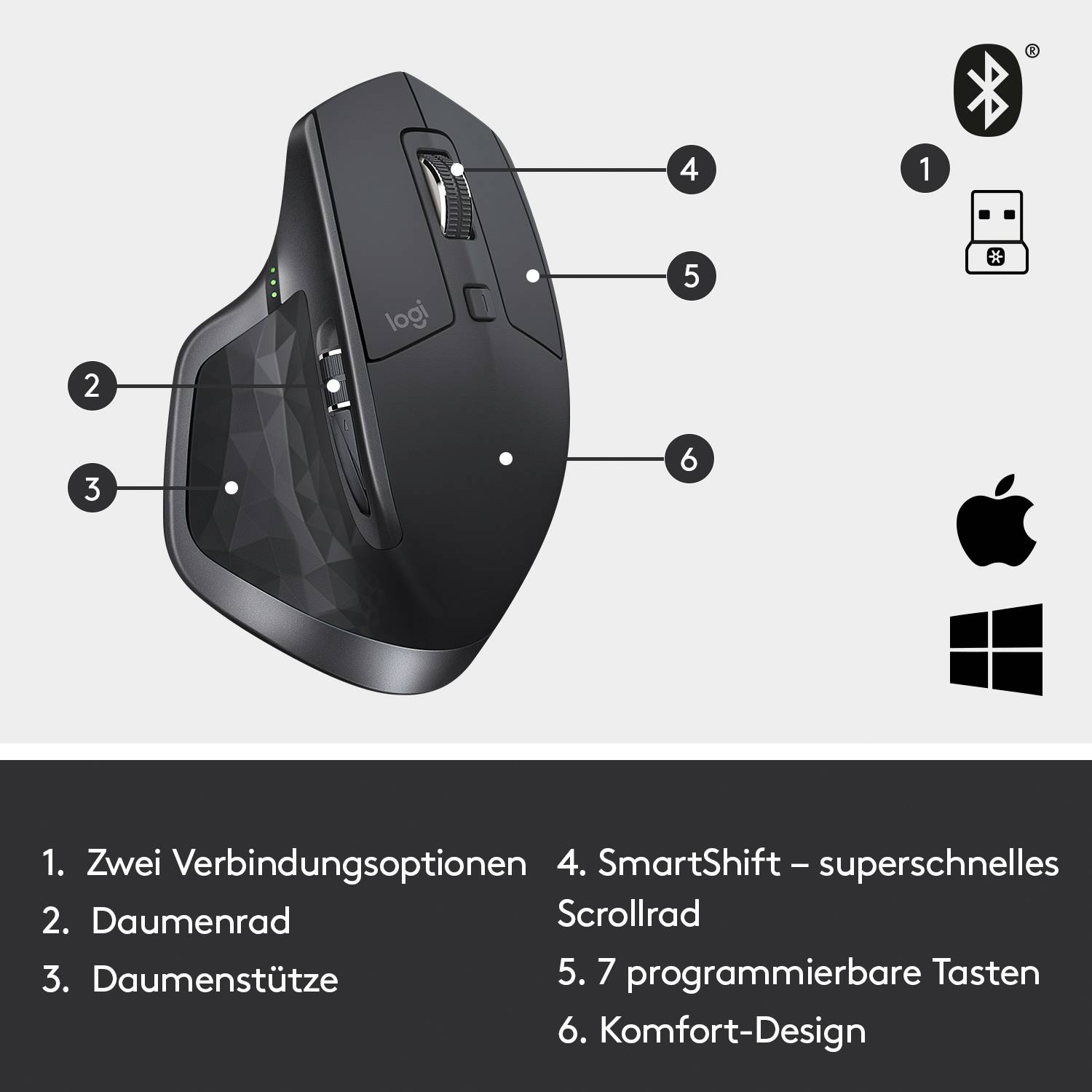 Logitech MX Master 2S Ergonomische Maus Funk Laser Schwarz 5 Tasten 4000 dpi Ergonomisch-18
