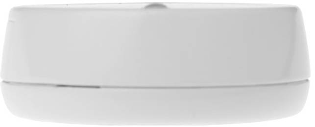 Eine runde, flache Box mit glatter, weißer Oberfläche.