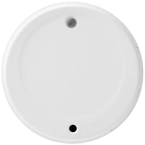 'Runder, weißer Plastikdeckel mit zwei kleinen Öffnungen, sitzt vermutlich auf einem Behälter.'