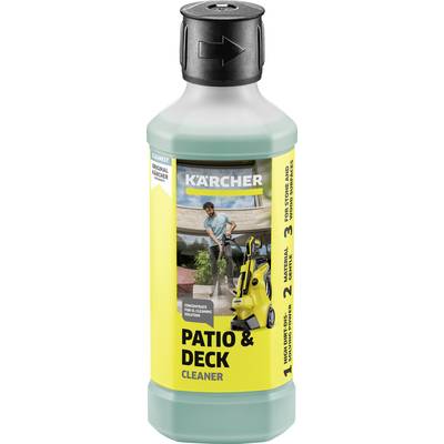 Flasche mit grünem Reinigungsmittel, 'Kärcher Patio & Deck Cleaner Concentrate', geeignet für Hochdruckreiniger.