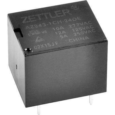 Ein schwarzes elektrisches Relais mit den Aufschriften 'Zettler', verschiedenen technischen Spezifikationen und Herkunftsland 'China'.