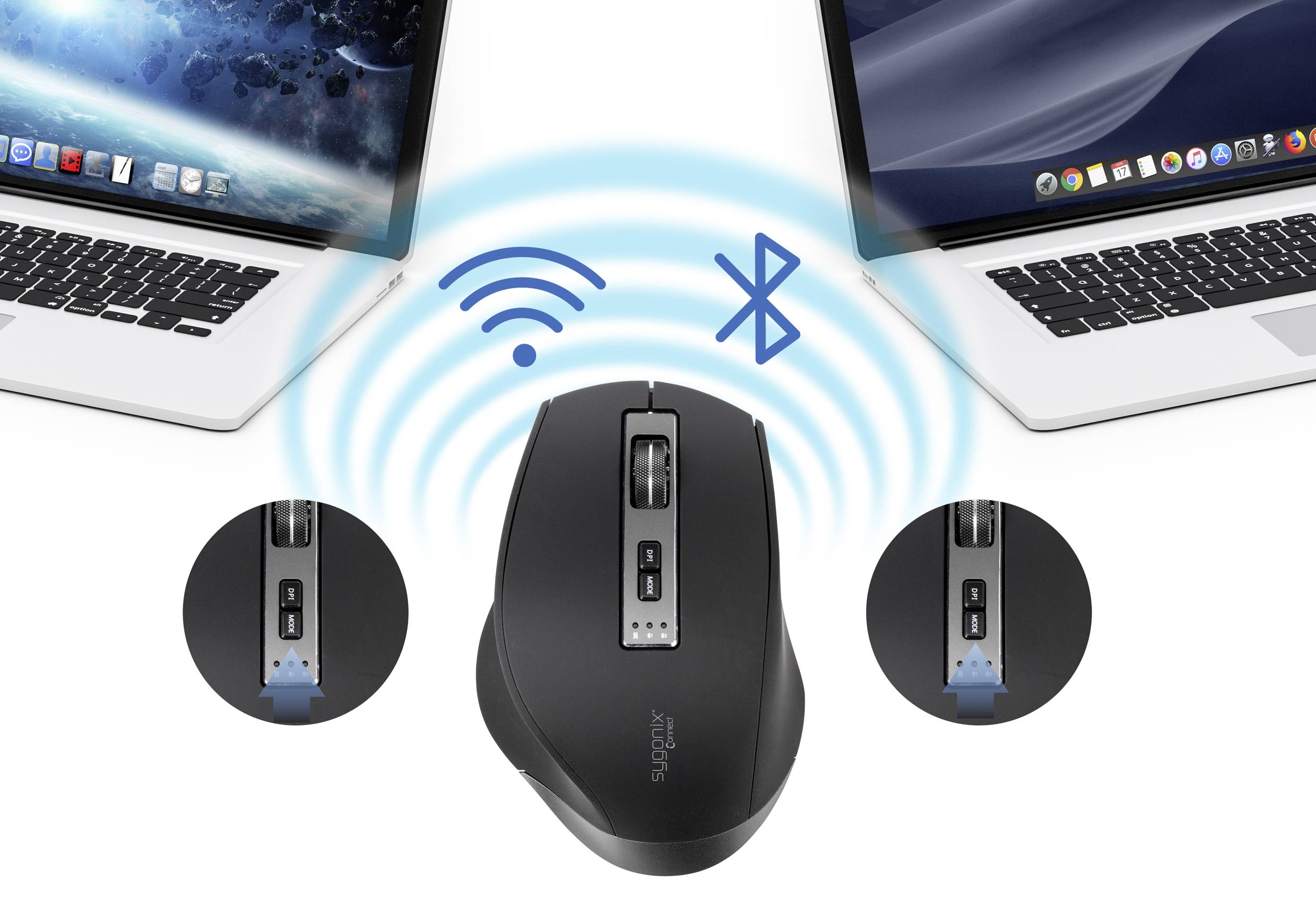 Sygonix Connect SC-WM-300 Ergonomische Maus Bluetooth®, Funk Optisch Schwarz/Grau 7 Tasten 2400 dpi Ergonomisch-7