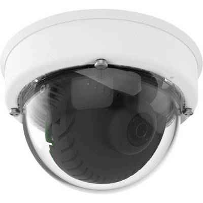 Überwachungskamera an der Decke montiert mit durchsichtigem Gehäuse, geeignet für Sicherheit und Überwachung in Innenräumen.