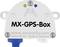 Die Abbildung zeigt eine weiße MX-GPS-Box mit der Aufschrift 'MX-GPS-Box' und der Webseite 'www.mobotix.com', hergestellt in Deutschland.