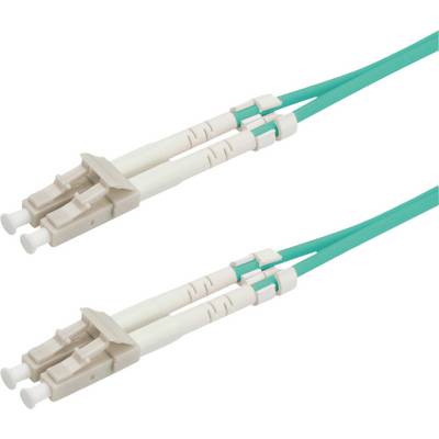 Zwei LC-LC-Lichtwellenleiterkabel mit grünen Ummantelungen und beigefarbenen Steckern, geeignet für Glasfaserverbindungen.