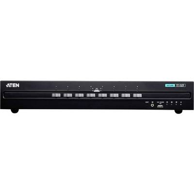 Ein KVM-Switch mit acht Bedientasten auf der Vorderseite, USB- und Display-Anschlüssen, dient zum Verwalten mehrerer Computer.