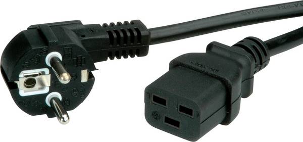 VALUE Netzkabel Schutzkontakt CEE7/7 - IEC320-C19, 16A, schwarz, 3 m