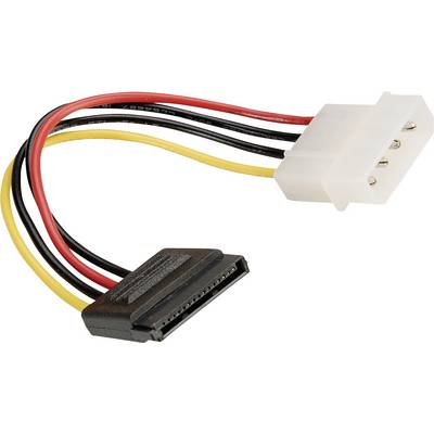 Ein Adapterkabel mit einem weißen 4-Pin-Molex-Stecker und einem schwarzen SATA-Stromanschluss, verwendet zum Verbinden von Festplatten.