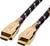 Zwei HDMI-Kabel mit vergoldeten Steckern und schwarz-goldenem Spiral-Kabelmantel. Geeignet für Video- und Tonverbindungen.