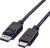 Ein Kabel mit einem DisplayPort-Stecker links und einem HDMI-Stecker rechts. Es dient zur Verbindung von Computern mit Monitoren oder Fernsehern.