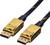 Zwei DisplayPort-Kabel mit goldenen Steckern und schwarzer Ummantelung, verwendet zum Verbinden von Computern und Monitoren für hochauflösende Displays.
