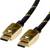 Zwei HDMI-Kabel mit vergoldeten Anschlüssen und schwarzem, geflochtenem Kabelmantel. Geeignet für hochauflösende Video- und Audioübertragungen.