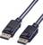 Zwei schwarze DisplayPort-Kabel mit rechteckigen Steckern, geeignet zur Verbindung von Computern mit Monitoren für hochauflösende Bildübertragung.