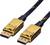 Zwei DisplayPort-Kabel mit vergoldeten Steckern, die nebeneinander liegen. Ideal für hochauflösende Videoverbindungen.