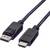 Ein schwarzes Kabel mit zwei verschiedenen Steckern: einem DisplayPort-Stecker auf der linken Seite und einem HDMI-Stecker auf der rechten Seite.