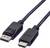 'Ein DisplayPort- und ein HDMI-Stecker liegen nebeneinander. Beide Kabel sind schwarz und zeigen unterschiedliche Anschlussformen.'