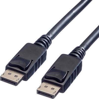 Zwei schwarze DisplayPort-Kabel mit Steckern in Nahaufnahme, zeigen die Kontaktpunkte und schwarze Ummantelung.