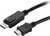 Zwei Kabel: Links ein DisplayPort-Stecker, rechts ein HDMI-Stecker. Beide sind schwarz und für digitale Video- und Audiosignale gedacht.