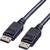 Zwei schwarze DisplayPort-Kabel nebeneinander, mit sichtbaren Anschlüssen.