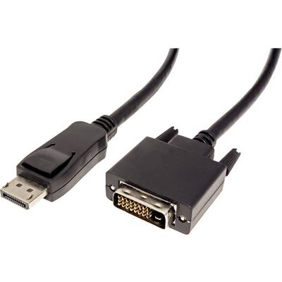 Ein schwarzes Kabel mit einem DisplayPort-Stecker auf der einen Seite und einem DVI-Stecker auf der anderen Seite.