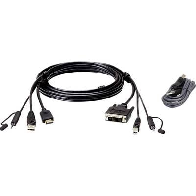 Diverse Computerkabel mit HDMI-, DVI- und Mini-Display-Anschluss. Ein weiteres Kabel endet in einem USB-Stecker. Geeignet für Video- und Audioverbindungen.