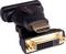 Ein HDMI-zu-DVI-Adapter mit goldenen Anschlüssen, der zur Verbindung von HDMI- und DVI-Geräten verwendet wird.